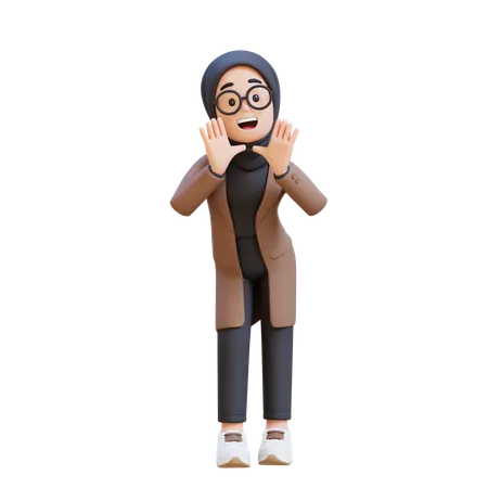 Muslim Girl Reclines On Her Hands And Shouting  3D Illustration