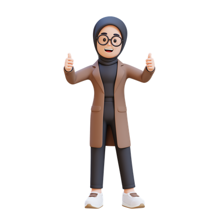 Muslim Girl Showing Double Thumbs Up  3D Illustration