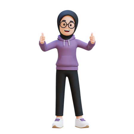 Muslim Girl Showing Double Thumbs Up  3D Illustration