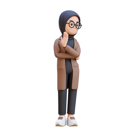 Muslim Girl Showing Refusal Stop Sign  3D Icon