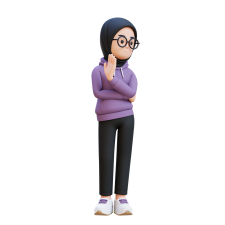 Muslim Girl Showing Refusal Stop Sign  3D Icon