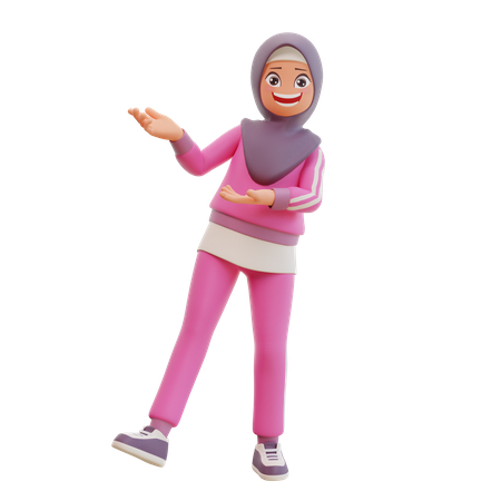 Muslim Girl Showing Something  3D Illustration