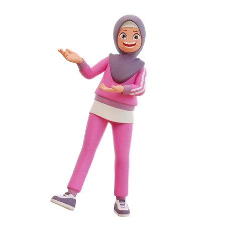 Muslim Girl Showing Something  3D Illustration