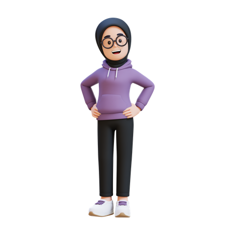 腰に手を当てて立っているイスラム教徒の少女  3D Illustration