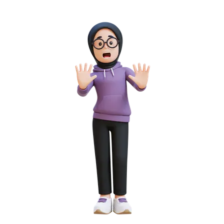 Muslim Girl Stress And Refusal Pose  3D Illustration