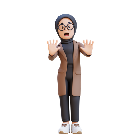 Muslim Girl Stress And Refusal Pose  3D Illustration
