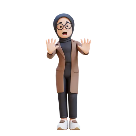 Muslim Girl Stress And Refusal Pose  3D Illustration