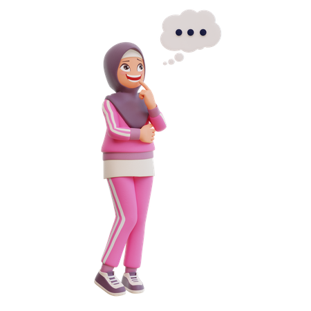 Muslim Girl Thinking  3D Illustration