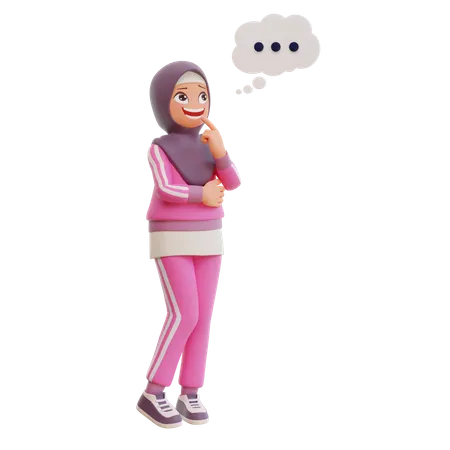 Muslim Girl Thinking  3D Illustration