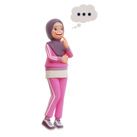 Muslim Girl Thinking 3D Illustration