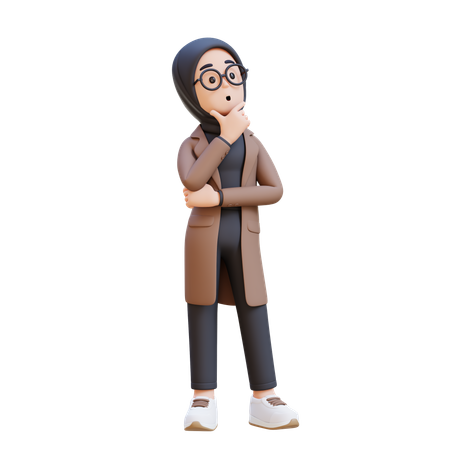 Muslim Girl Thinking Of Contemplation And Focus  3D Illustration