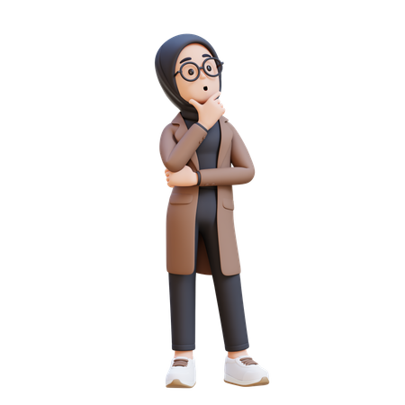 Muslim Girl Thinking Of Contemplation And Focus  3D Illustration