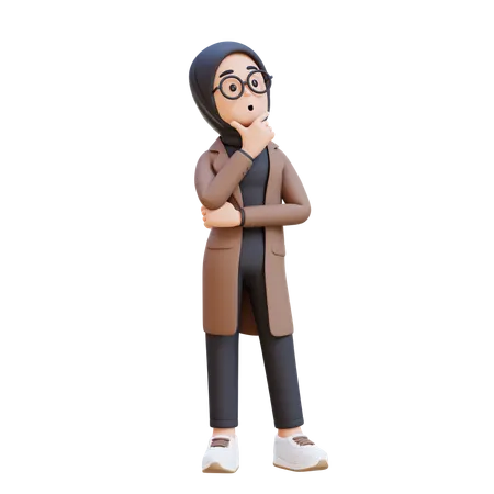Muslim Girl Thinking Of Contemplation And Focus  3D Illustration