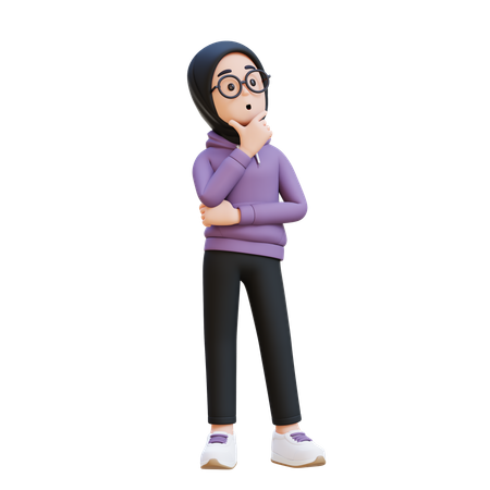 Muslim Girl Thinking Of Contemplation Of Focus  3D Illustration