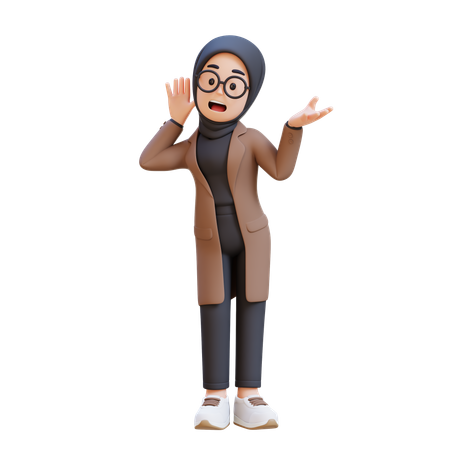 イスラム教徒の少女があなたの話を聞こうと熱心に聞いている  3D Illustration