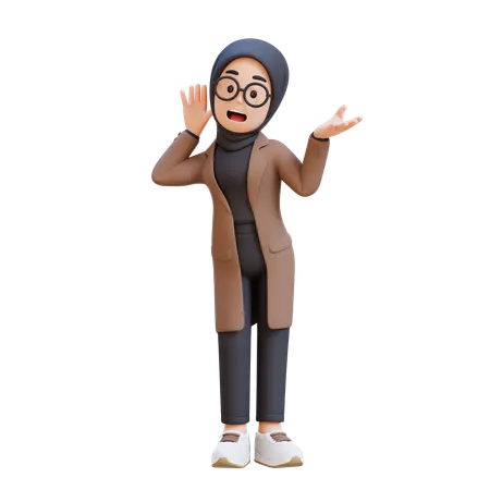 イスラム教徒の少女があなたの話を聞こうと熱心に聞いている  3D Illustration