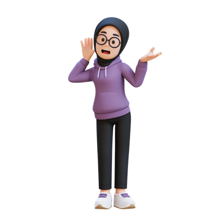 イスラム教徒の少女があなたの話を聞こうと熱心に聞いている  3D Illustration