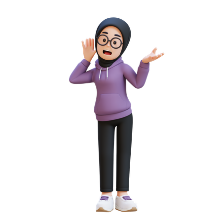 Muslim Girl Trying To Hear You Overhear Listening Intently  3D Illustration