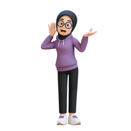 Muslim Girl Trying To Hear You Overhear Listening Intently  3D Illustration