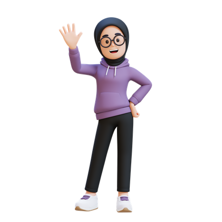 Muslim Girl Waving Saying Hello  3D Icon