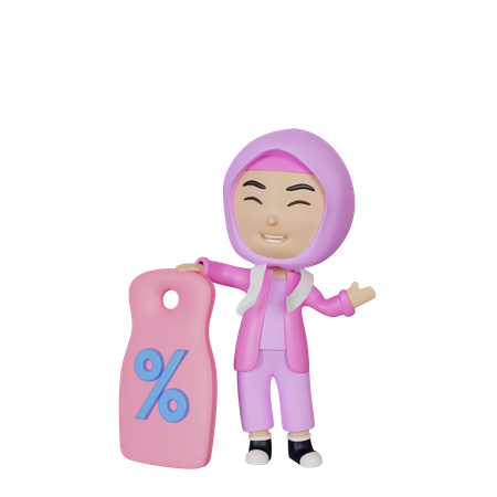 Muslim girl with discount coupon  3D Icon