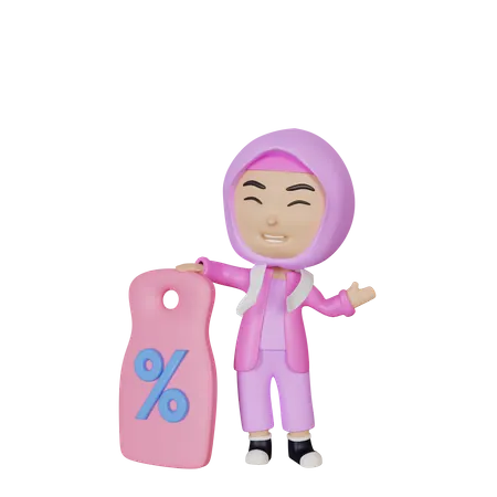 Muslim girl with discount coupon  3D Illustration