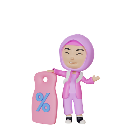 Muslim girl with discount coupon 3D Illustration