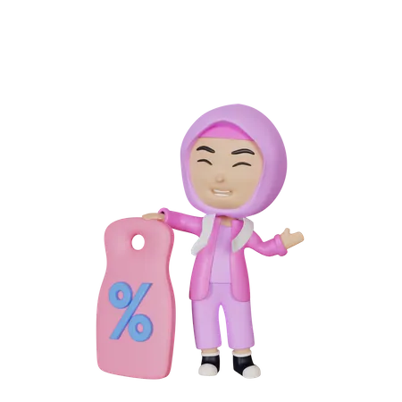Muslim girl with discount coupon 3D Illustration