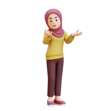 Muslim Girl With Hijab Feeling Angry And Very Depressed  3D Illustration