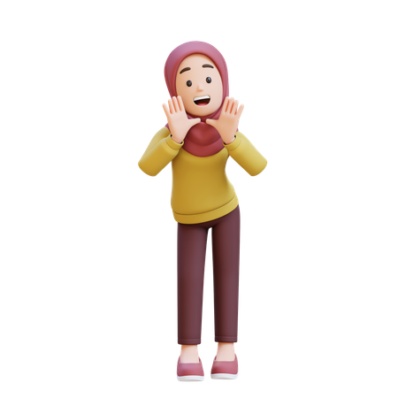 Muslim Girl With Hijab Reclines On Her Hands And Shouting  3D Illustration