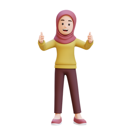 Muslim Girl With Hijab Showing Double Thumbs Up  3D Illustration