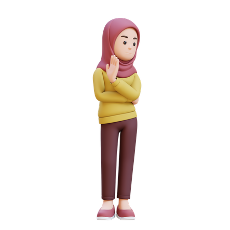 Muslim Girl With Hijab Showing Refusal Stop Sign  3D Illustration