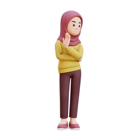 Muslim Girl With Hijab Showing Refusal Stop Sign  3D Icon