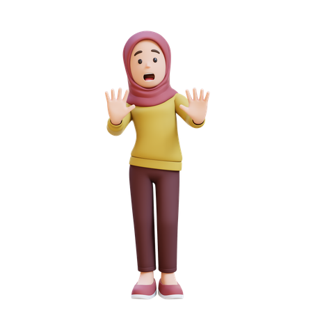 Muslim Girl With Hijab Stress And Refusal Pose  3D Illustration