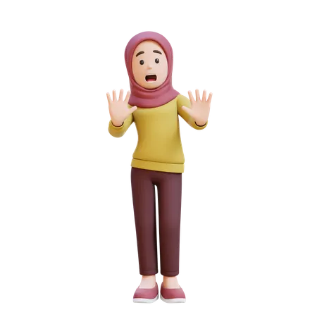 Muslim Girl With Hijab Stress And Refusal Pose  3D Illustration