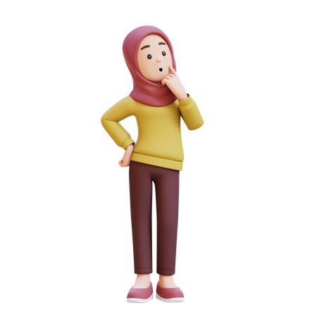 Muslim Girl With Hijab Thinking Looking Up  3D Illustration