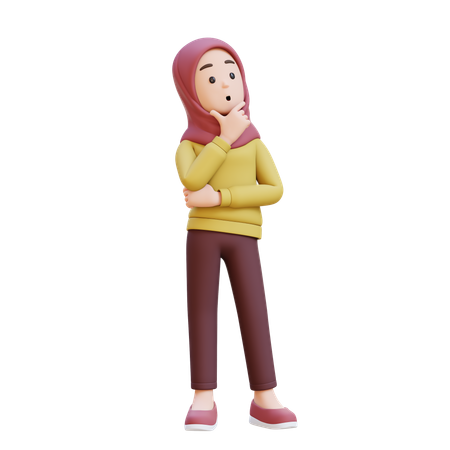 Muslim Girl With Hijab Thinking Of Contemplation Of Focus  3D Illustration