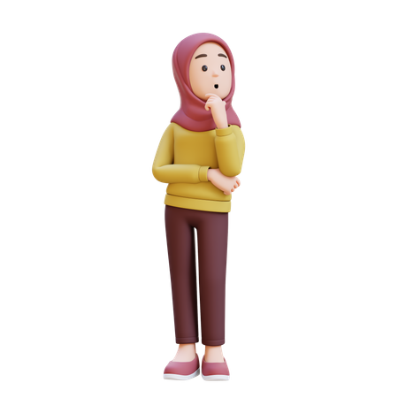 Muslim Girl With Hijab Thinking With Her Arms Crossed And Looking To Up  3D Illustration