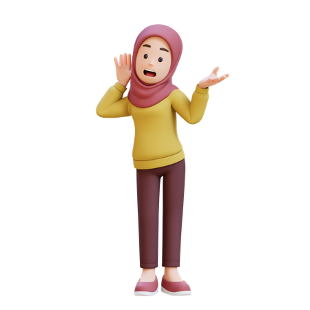 ヒジャブをかぶったイスラム教徒の少女が、あなたの話を真剣に聞いている  3D Illustration