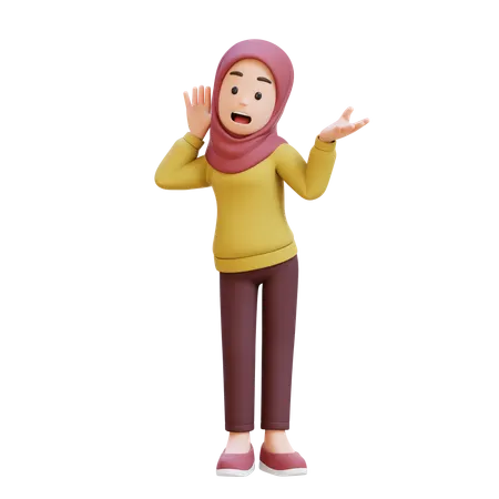 ヒジャブをかぶったイスラム教徒の少女が、あなたの話を真剣に聞いている  3D Illustration