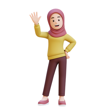 Muslim Girl With Hijab Waving Saying Hello  3D Icon