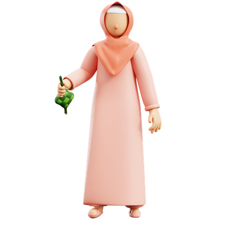 Muslim Girl With Ketupat  3D Illustration