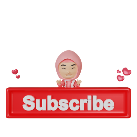 Muslim girl with subscribe button  3D Icon