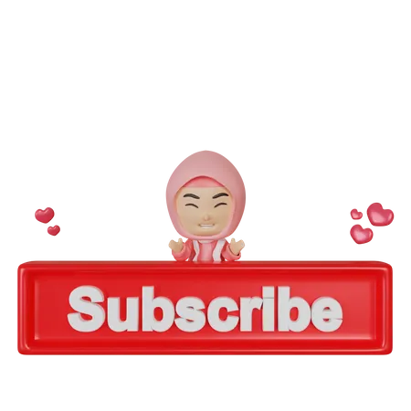 Muslim girl with subscribe button  3D Illustration