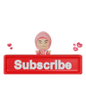 3d woman pointing subscribe logo