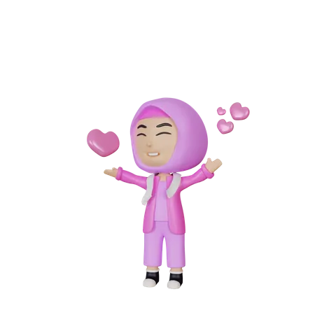 Muslim girl with wide open arms  3D Illustration