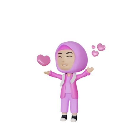 Muslim girl with wide open arms 3D Illustration