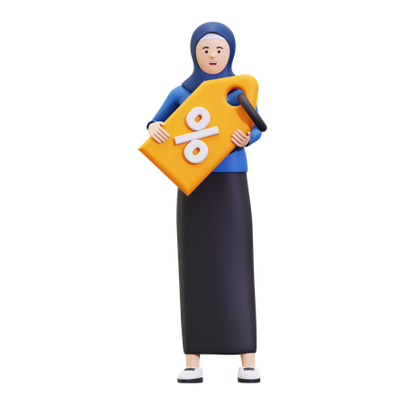 Muslim Holding Sale Tag  3D Illustration