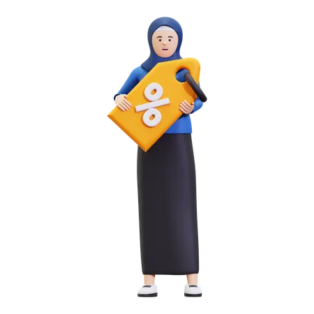 Muslim Holding Sale Tag  3D Illustration