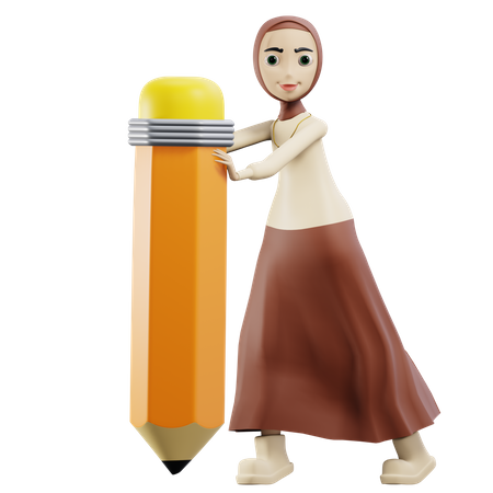 Muslim lady with big pen  3D Icon